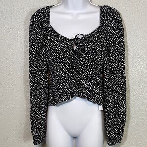 Bershka Black and White Polka Dot Crop Button Up Blouse